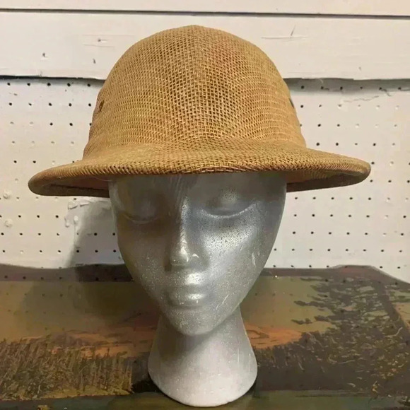 Vintage Pith Helmet Straw Safari Jungle Cruise Hat Ventilated Unisex 60s 70s - Picture 2 of 9